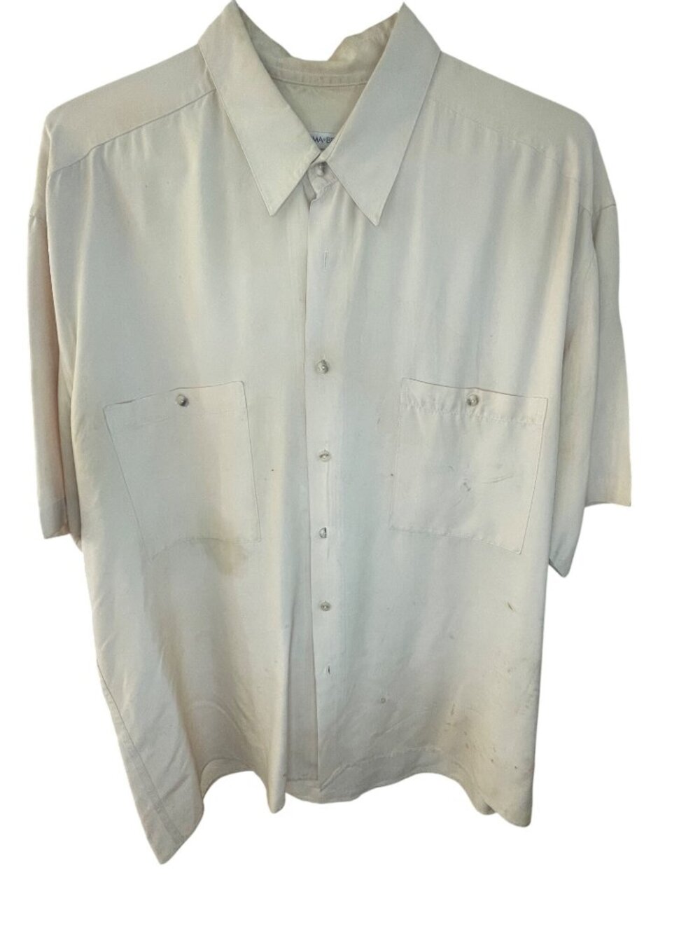 Burma Bibas Mens Beige 100% Silk Short Sleeve Shirt With Button-Front